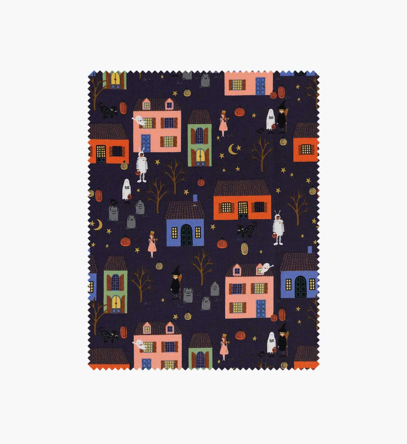 Tracy & Co Halloween Night Cotton Metallic Fabric - Indigo and Gold