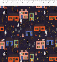 Tracy & Co Halloween Night Cotton Metallic Fabric - Indigo and Gold