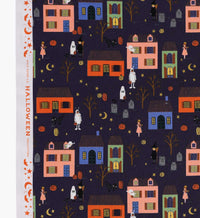 Tracy & Co Halloween Night Cotton Metallic Fabric - Indigo and Gold