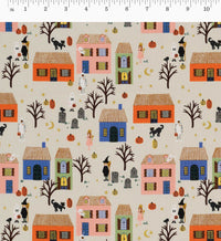 Tracy & Co Halloween Night Cotton Metallic Fabric - Linen and Gold