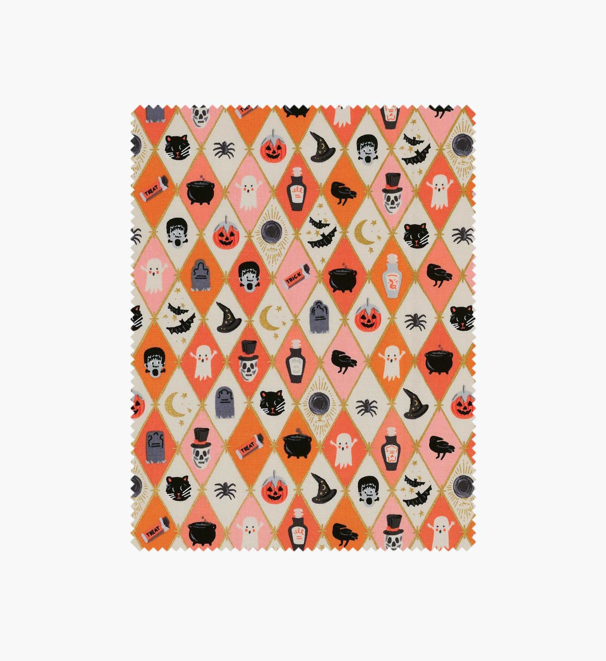 Tracy & Co Halloween Argyle Cotton Metallic Fabric - Orange and Gold