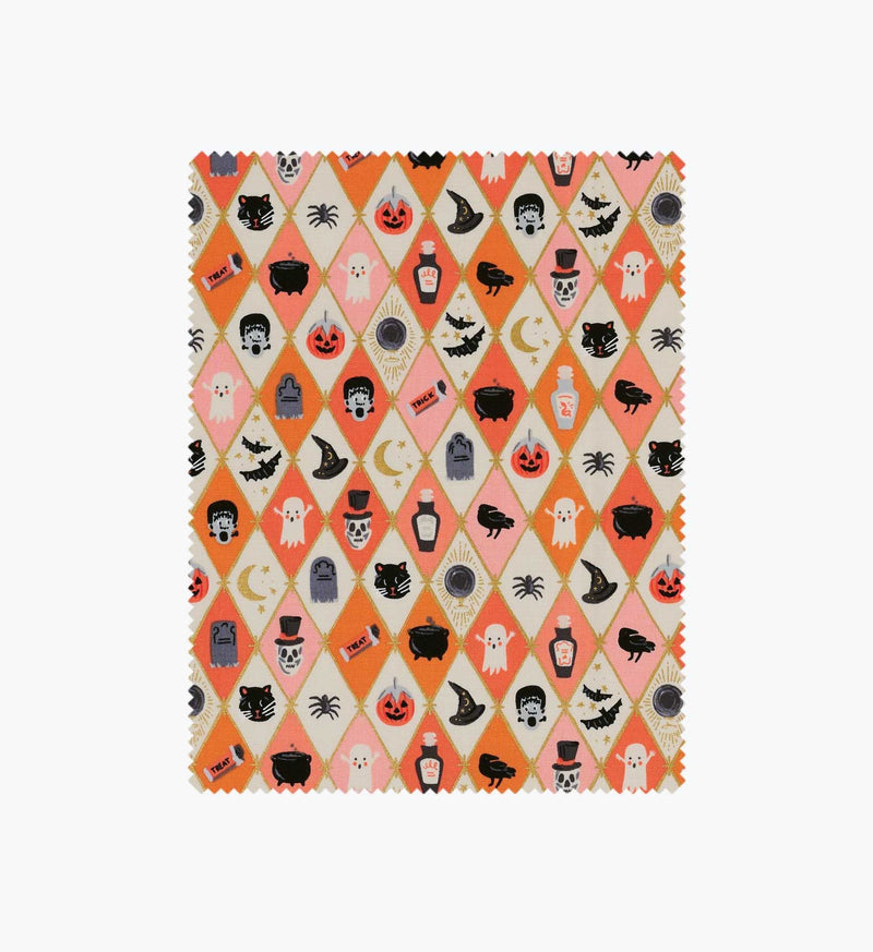Tracy & Co Halloween Argyle Cotton Metallic Fabric - Orange and Gold