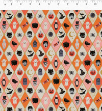 Tracy & Co Halloween Argyle Cotton Metallic Fabric - Orange and Gold