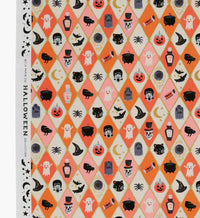 Tracy & Co Halloween Argyle Cotton Metallic Fabric - Orange and Gold