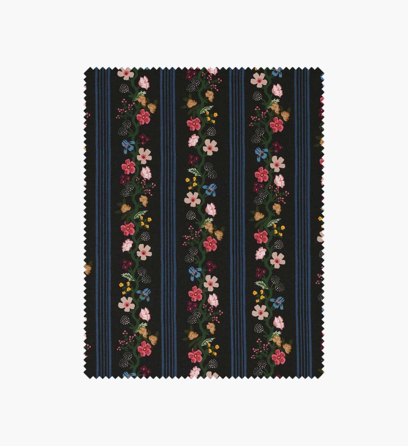 Tracy & Co Floral Trellis Stripe Cotton Fabric - Black