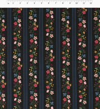 Tracy & Co Floral Trellis Stripe Cotton Fabric - Black