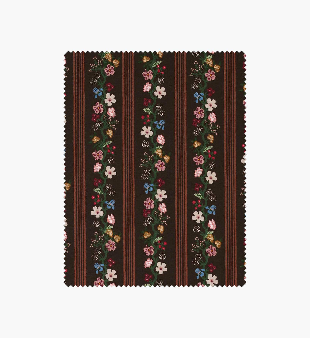 Tracy & Co Floral Trellis Stripe Cotton Fabric - Cocoa