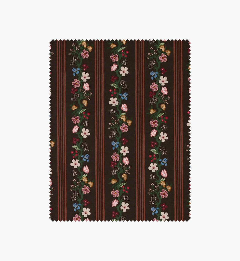 Tracy & Co Floral Trellis Stripe Cotton Fabric - Cocoa