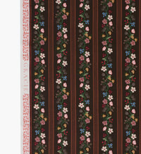 Tracy & Co Floral Trellis Stripe Cotton Fabric - Cocoa