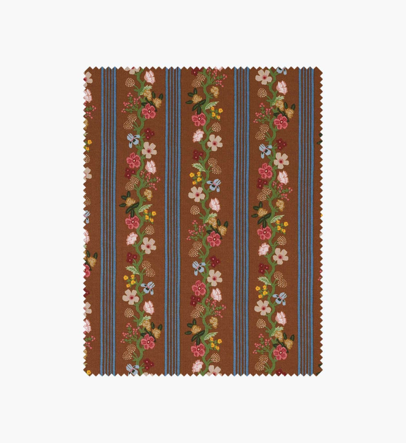 Tracy & Co Floral Trellis Stripe Cotton Fabric - Clay