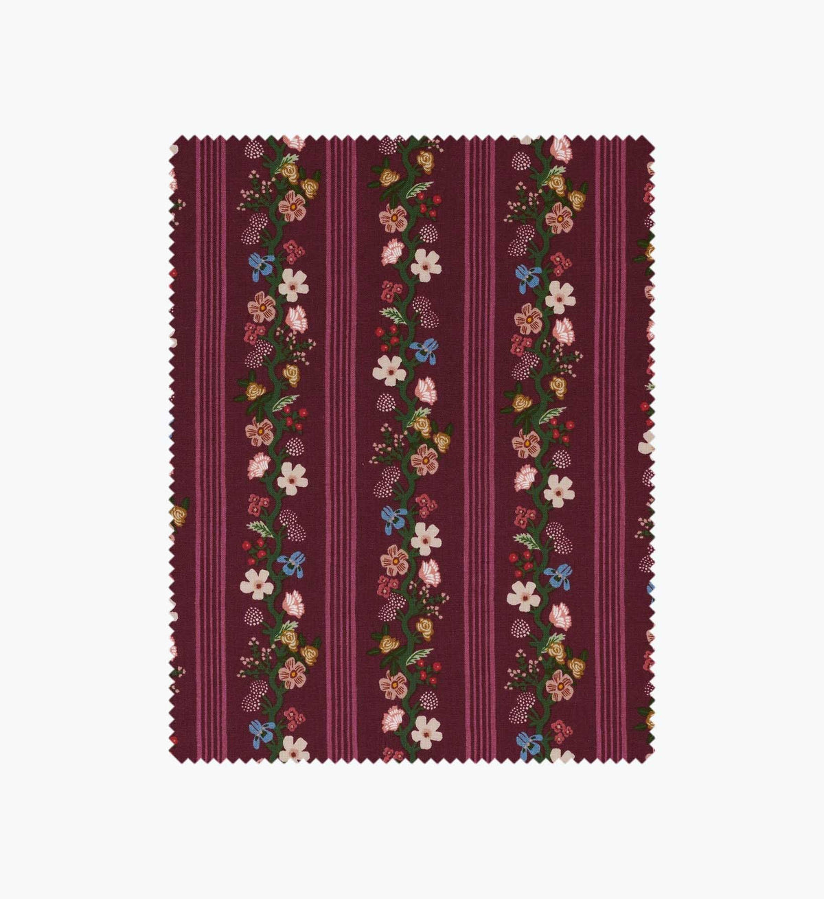Tracy & Co Floral Trellis Stripe Cotton Fabric - Burgundy