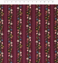 Tracy & Co Floral Trellis Stripe Cotton Fabric - Burgundy