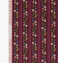 Tracy & Co Floral Trellis Stripe Cotton Fabric - Burgundy