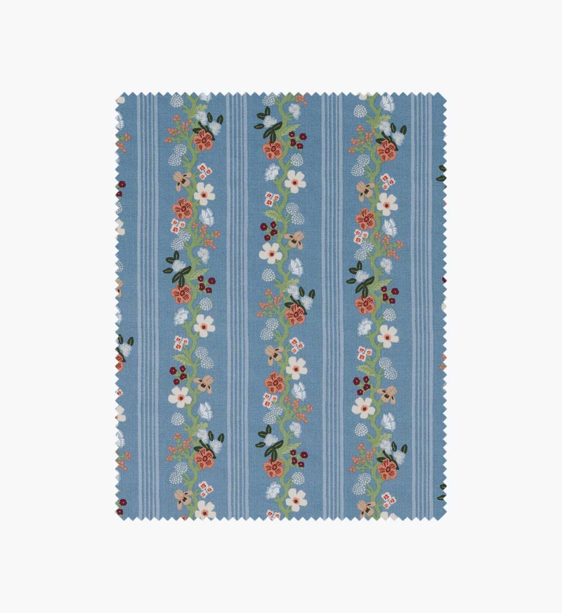 Tracy & Co Floral Trellis Stripe Cotton Fabric - Slate