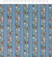 Tracy & Co Floral Trellis Stripe Cotton Fabric - Slate