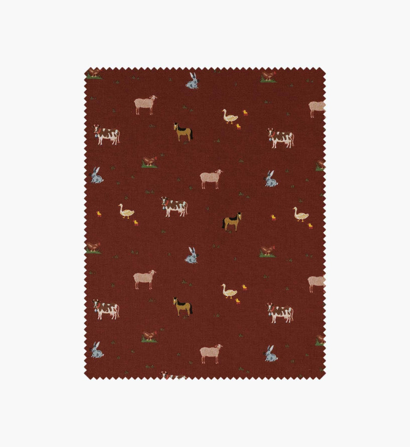 Tracy & Co Farm Animals Cotton Fabric - Crimson