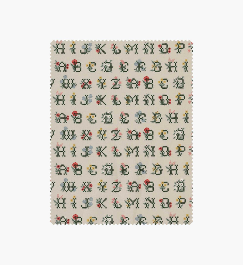 Tracy & Co Cross Stitch Letters Cotton Fabric - Linen