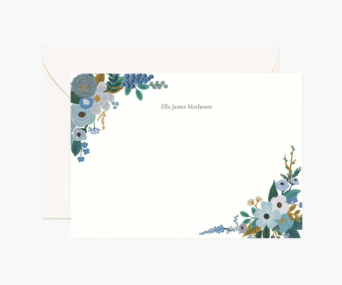 Tracy & Co Floral Personalized Stationery - Garden Party Blue