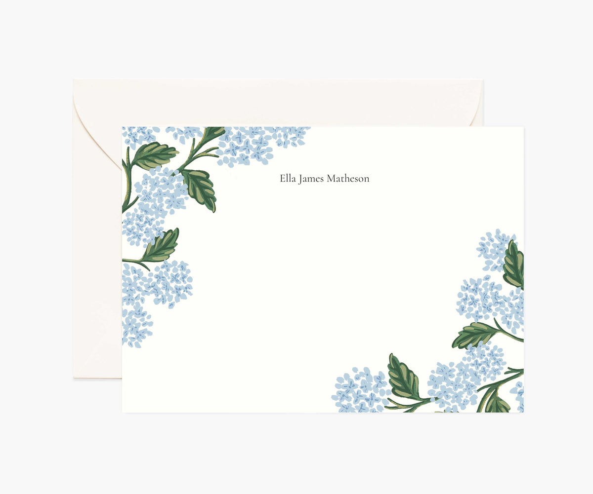 Tracy & Co Floral Personalized Stationery - Hydrangea Blue