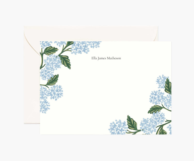 Tracy & Co Floral Personalized Stationery - Hydrangea Blue