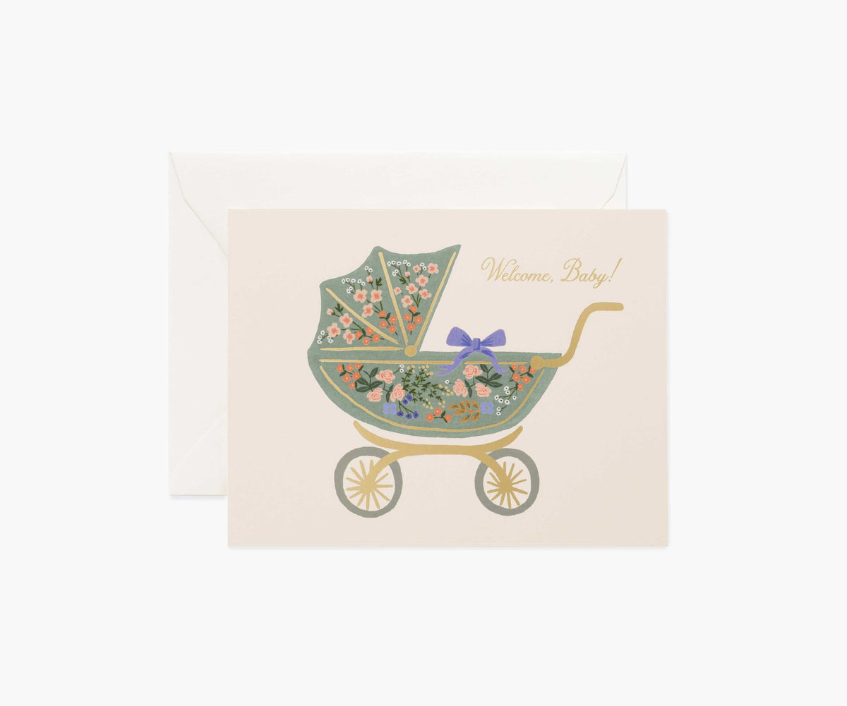 Tracy & Co Floral Pram Baby Card - Single Card