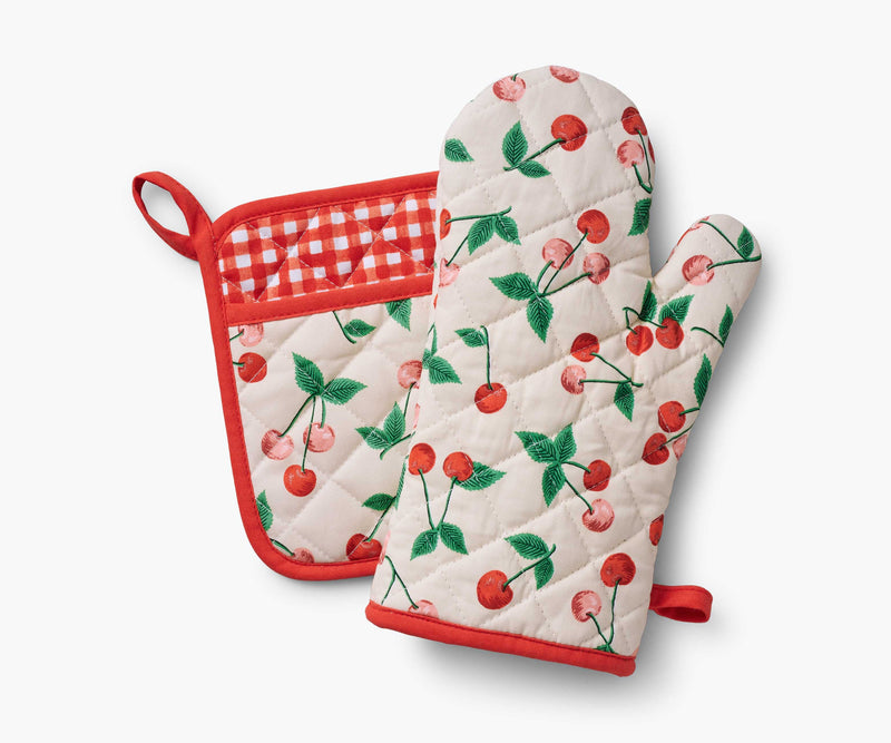 Tracy & Co Oven Mitt and Pot Holder Set - Cherries