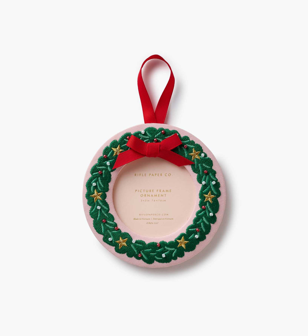 Tracy & Co Embroidered Frame Ornament - Christmas Wreath