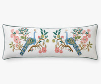 Tracy & Co Embroidered Lumbar Pillow Cover - Peacock White