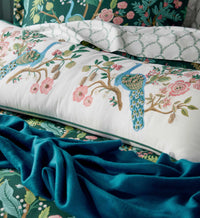 Tracy & Co Embroidered Lumbar Pillow Cover - Peacock White