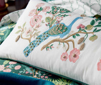 Tracy & Co Embroidered Lumbar Pillow Cover - Peacock White