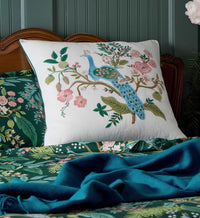 Tracy & Co Embroidered Pillow Cover - Peacock White