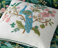 Tracy & Co Embroidered Pillow Cover - Peacock White