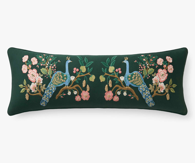 Tracy & Co Embroidered Lumbar Pillow Cover - Peacock Emerald