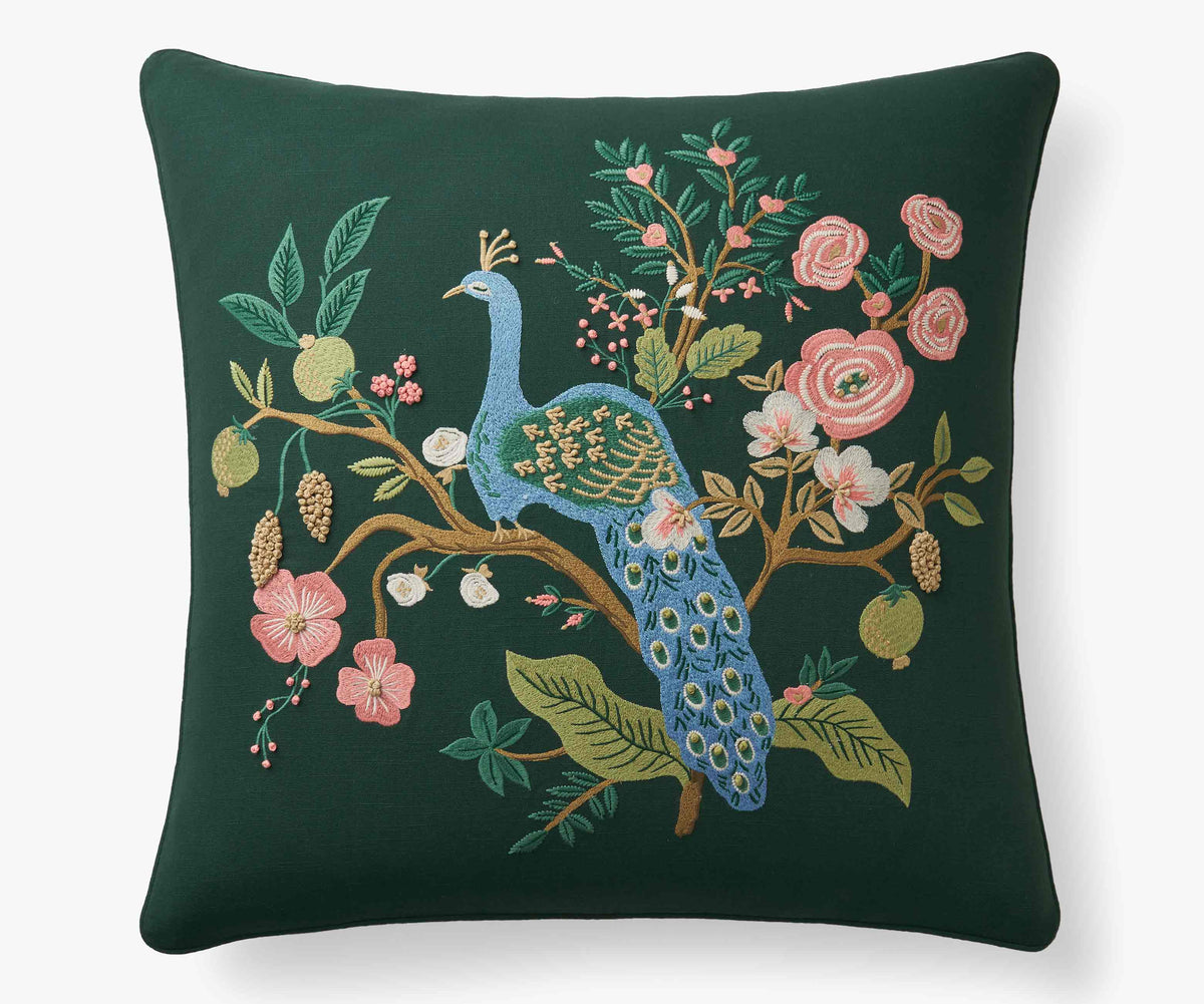 Tracy & Co Embroidered Pillow Cover - Peacock Emerald