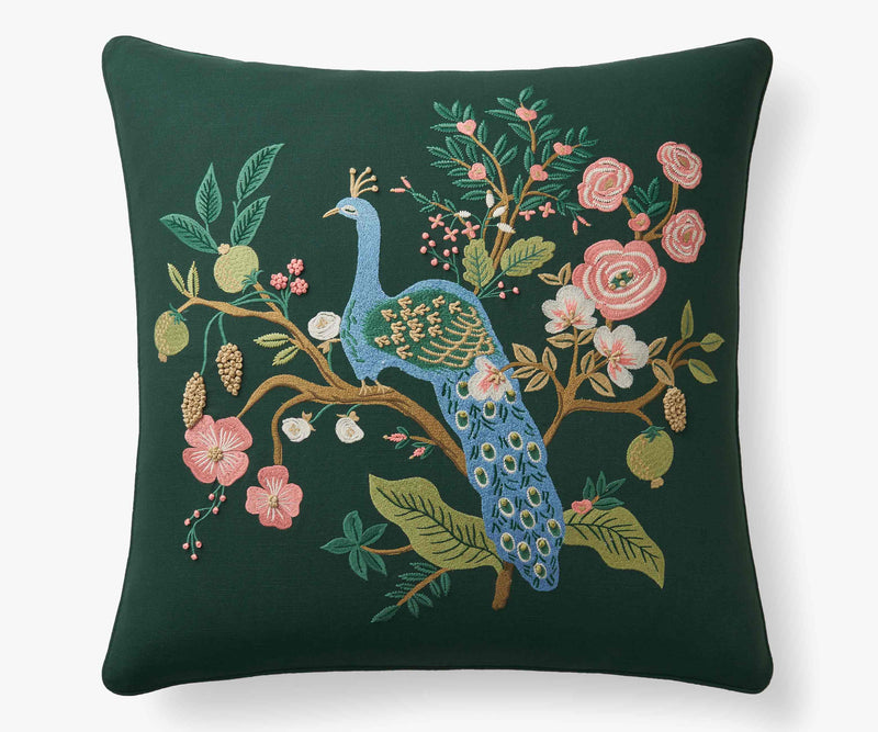 Tracy & Co Embroidered Pillow Cover - Peacock Emerald