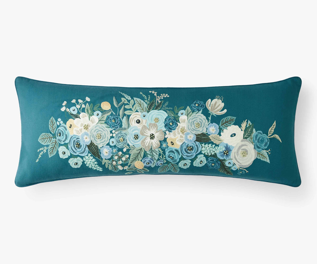 Tracy & Co Embroidered Lumbar Pillow Cover - Garden Party Blue