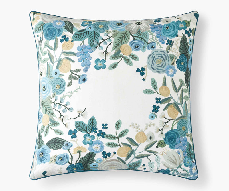 Tracy & Co Embroidered Pillow Cover - Garden Party Blue