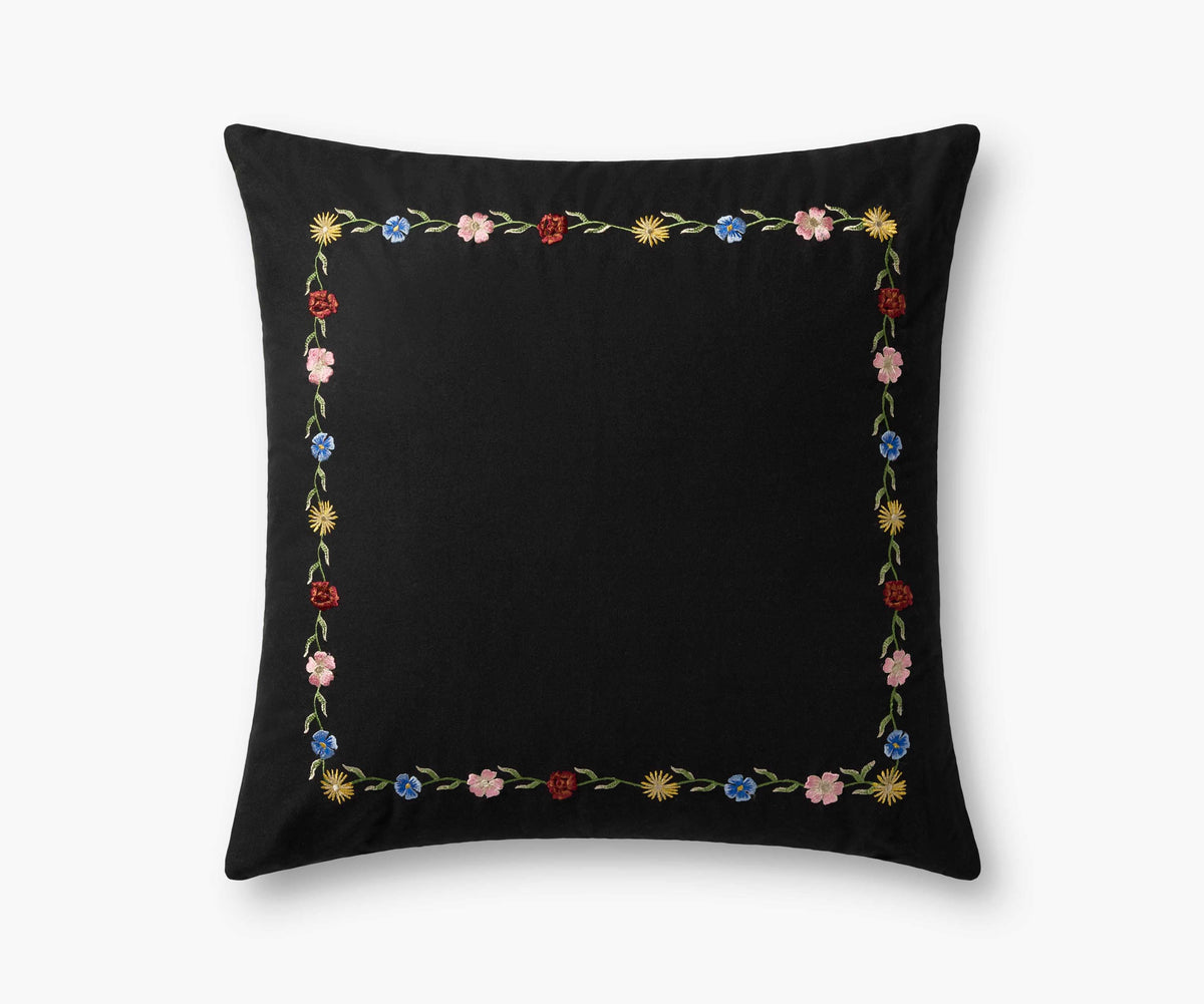 Tracy & Co Curio Border Embroidered Pillow - Black