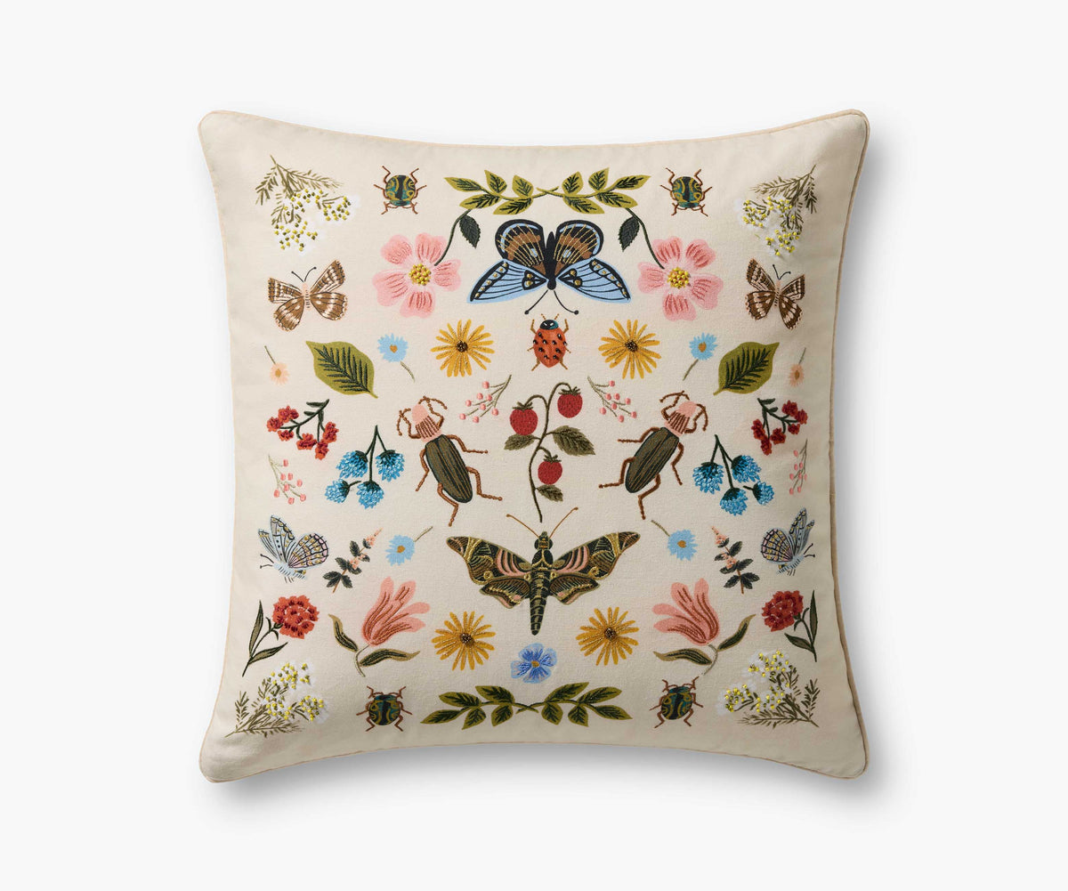 Tracy & Co Curio Garden Embroidered Pillow - White