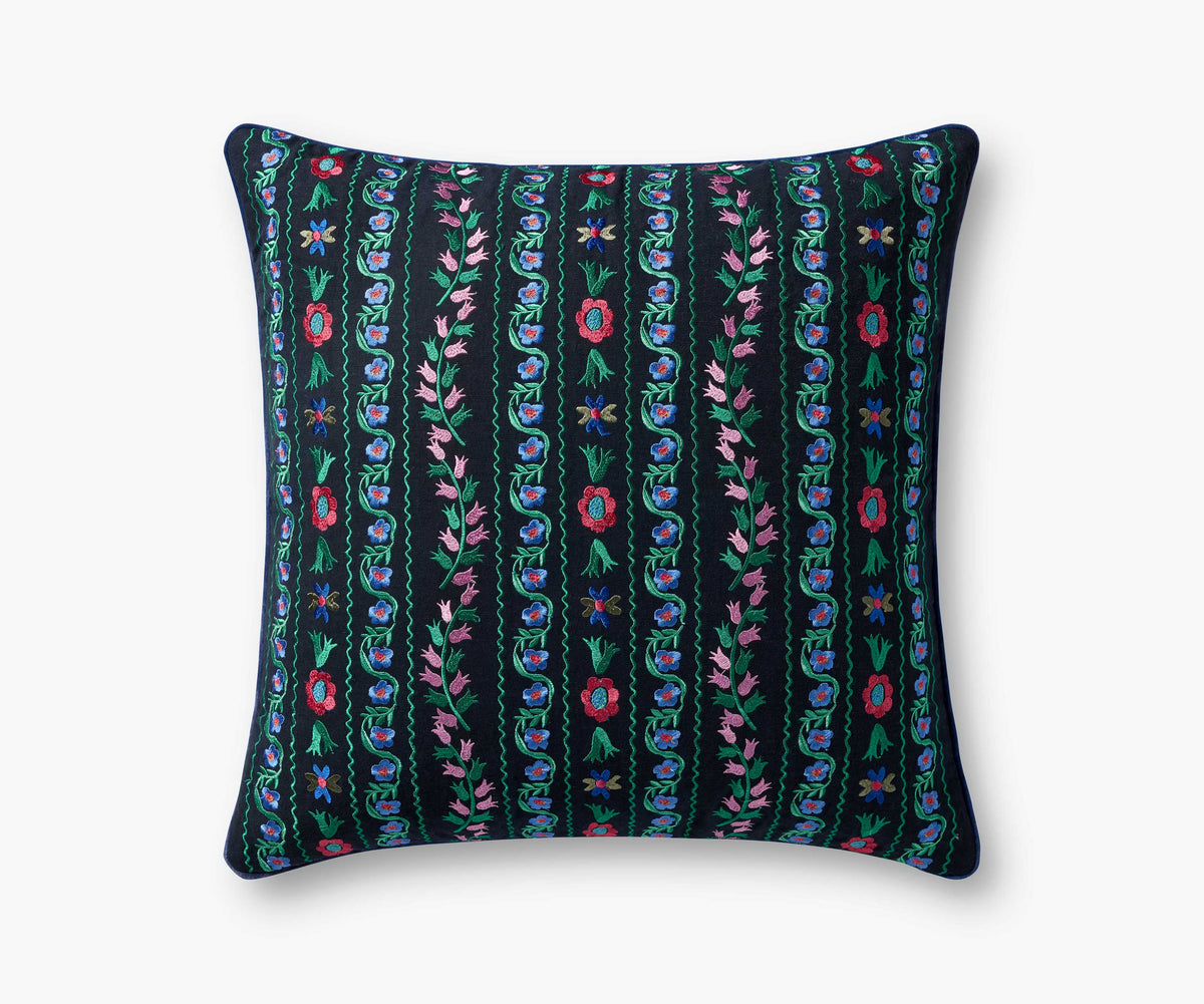 Tracy & Co Delphine Embroidered Pillow - Navy