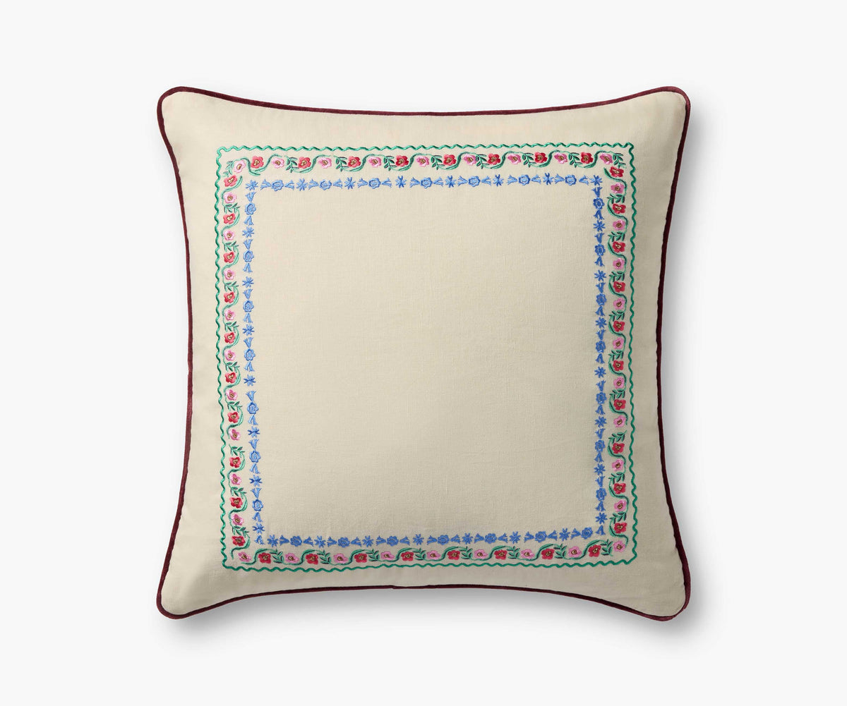 Tracy & Co Delphine Border Embroidered Pillow - Cream