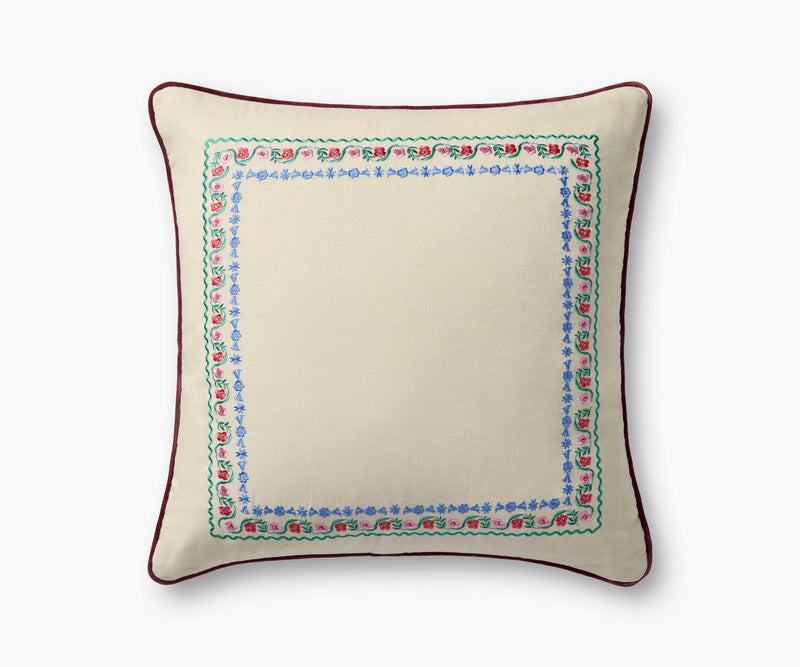 Tracy & Co Delphine Border Embroidered Pillow - Cream
