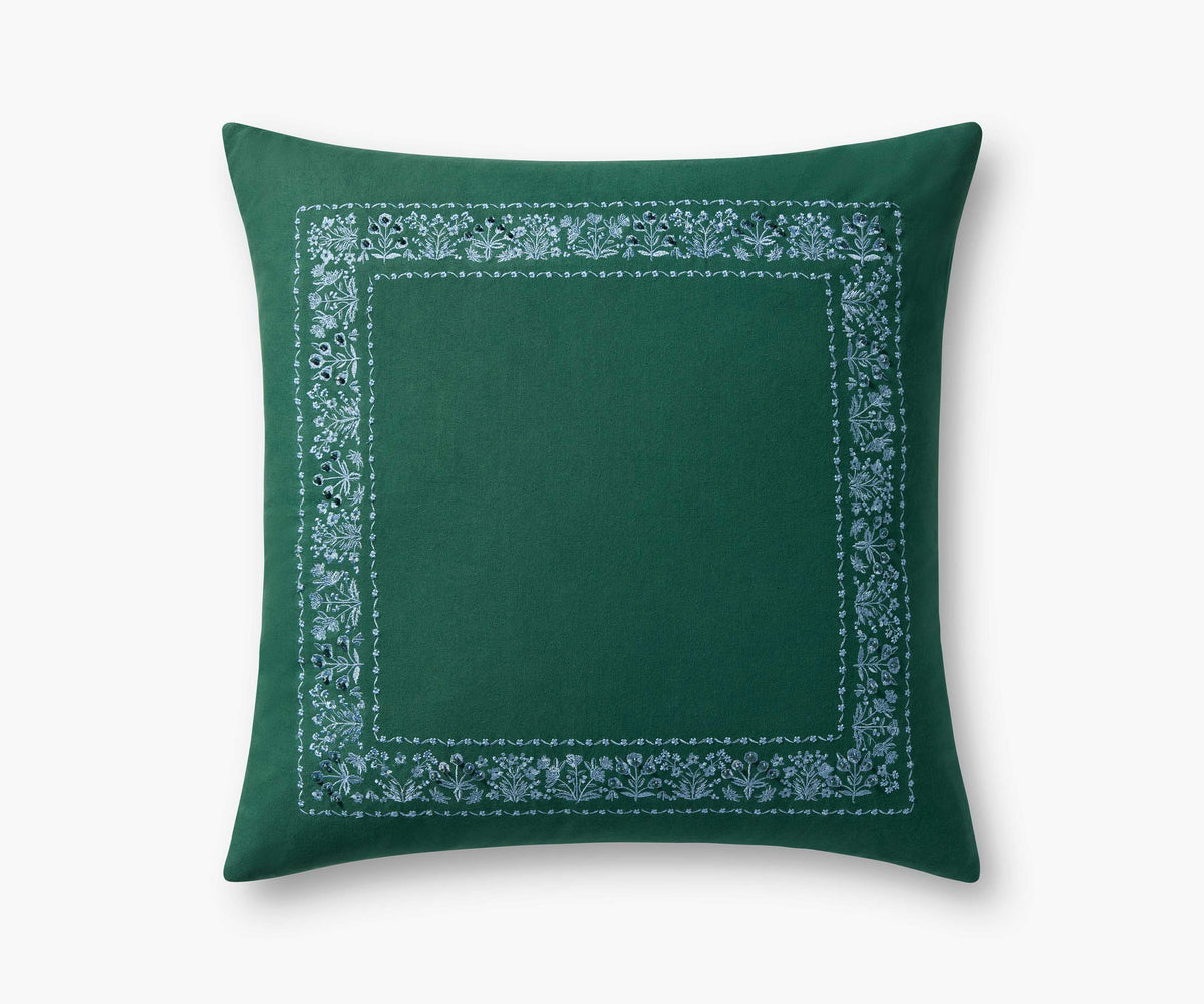 Tracy & Co Estee Border Embroidered Pillow - Hunter