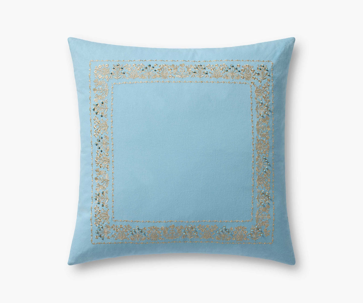 Tracy & Co Estee Border Embroidered Pillow - Blue