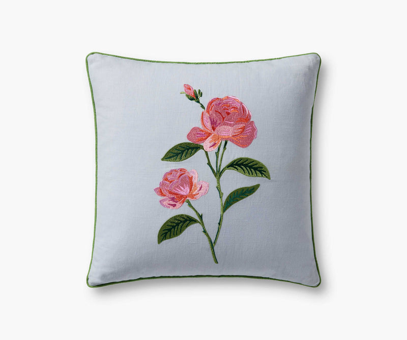 Tracy & Co Garden Rose Embroidered Pillow - Blue