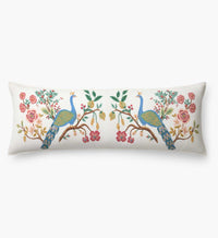 Tracy & Co Embroidered Lumbar Pillow Cover - Peacock Ivory
