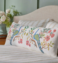 Tracy & Co Embroidered Lumbar Pillow Cover - Peacock Ivory