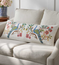 Tracy & Co Embroidered Lumbar Pillow Cover - Peacock Ivory