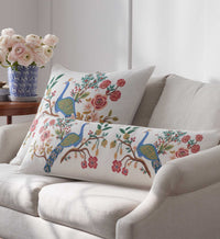 Tracy & Co Embroidered Lumbar Pillow Cover - Peacock Ivory