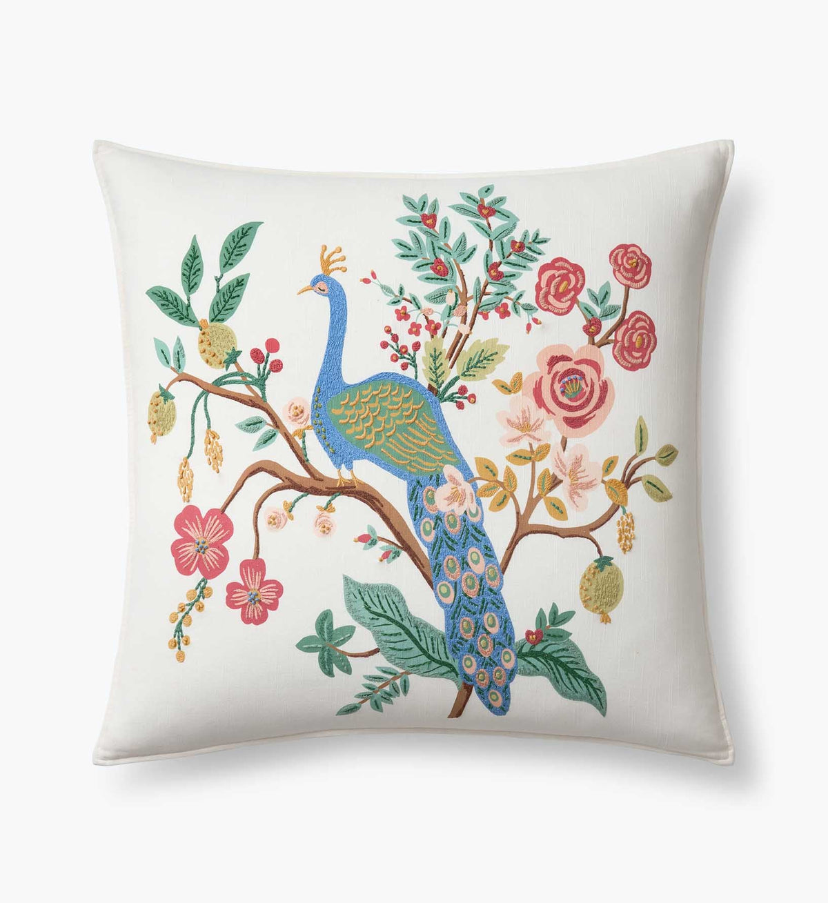 Tracy & Co Embroidered Pillow Cover - Peacock Ivory
